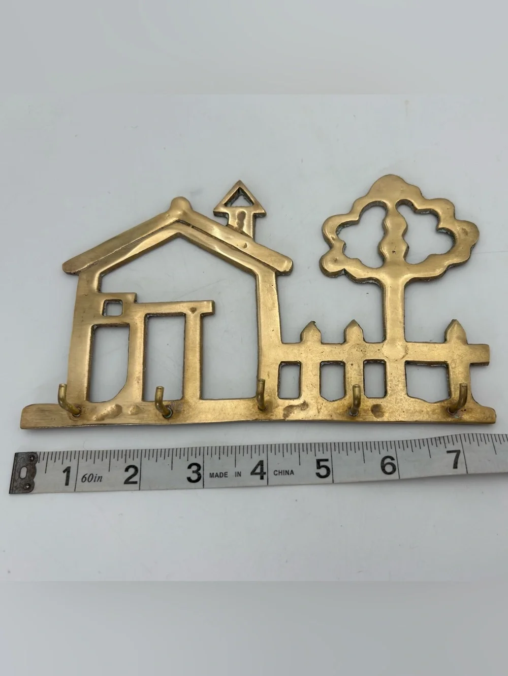 Vintage Brass House Shaped Wall Mounted Key Rack